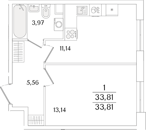Планировка — Кинопарк, 1-комн., 34 м²