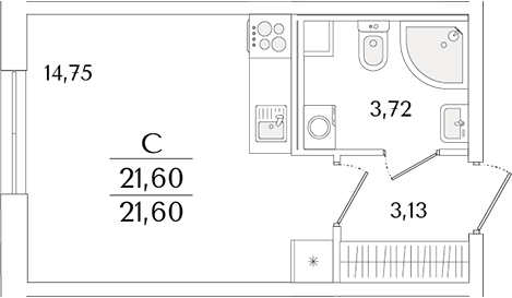 Планировка — Кинопарк, Студия, 22 м²