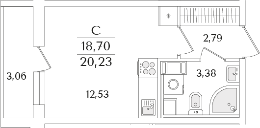 Планировка — Кинопарк, Студия, 19 м²