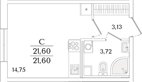 Планировка — Кинопарк, Студия, 22 м²