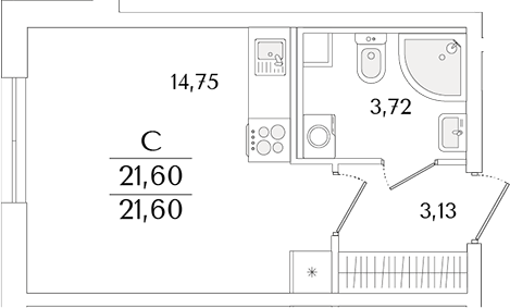 Планировка — Кинопарк, Студия, 22 м²