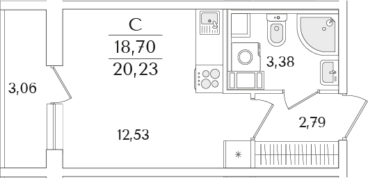 Планировка — Кинопарк, Студия, 19 м²
