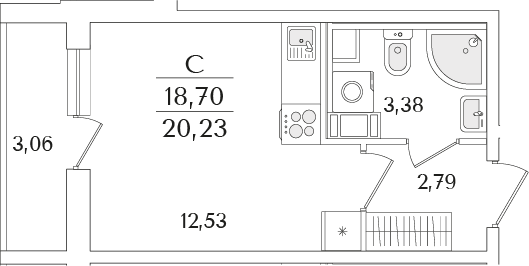 Планировка — Кинопарк, Студия, 19 м²