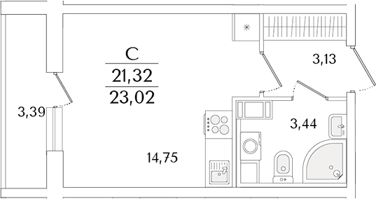 Планировка — Кинопарк, Студия, 21 м²