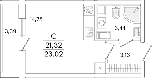 Планировка — Кинопарк, Студия, 21 м²