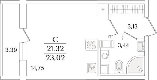 Планировка — Кинопарк, Студия, 21 м²