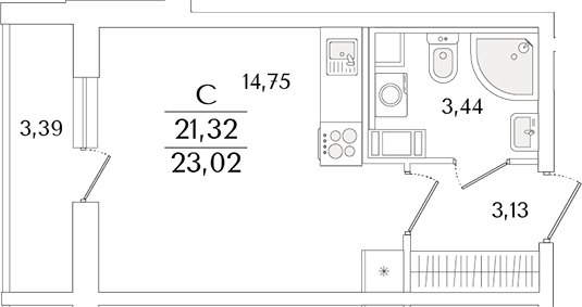 Планировка — Кинопарк, Студия, 21 м²