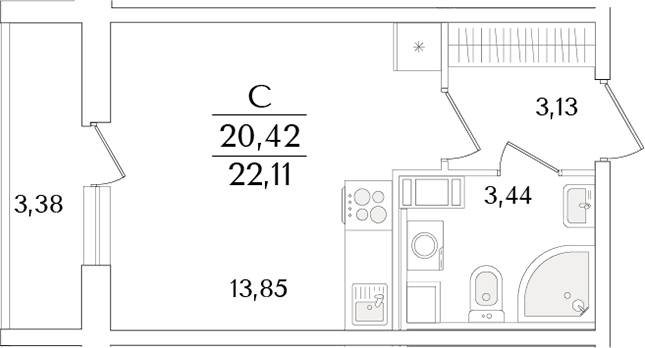Планировка — Кинопарк, Студия, 20 м²