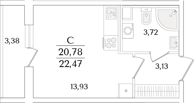 Планировка — Кинопарк, Студия, 21 м²