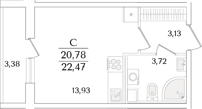 Планировка — Кинопарк, Студия, 21 м²