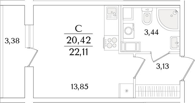 Планировка — Кинопарк, Студия, 20 м²