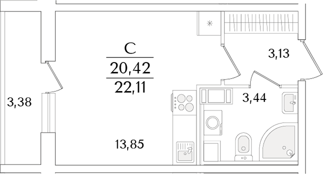 Планировка — Кинопарк, Студия, 20 м²