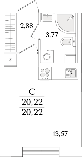 Планировка — Кинопарк, Студия, 20 м²