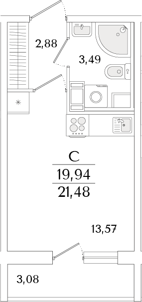 Планировка — Кинопарк, Студия, 20 м²