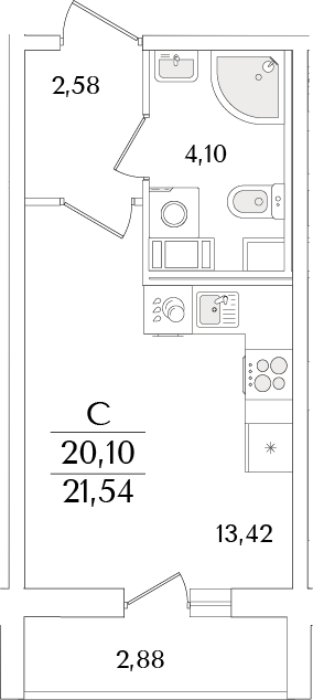 Планировка — Кинопарк, Студия, 20 м²