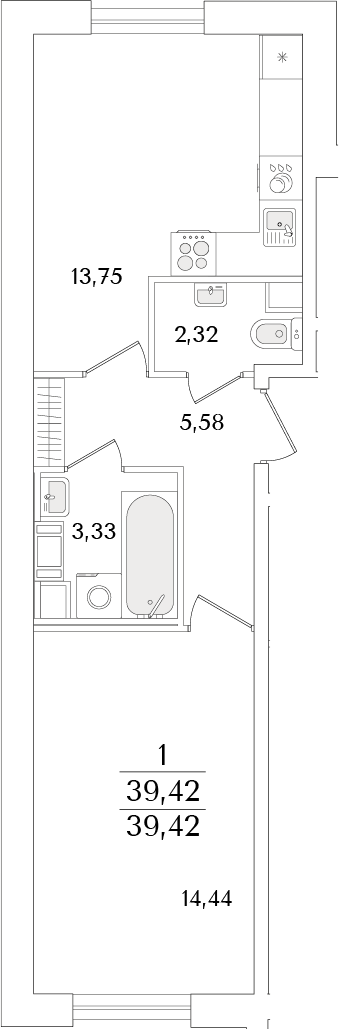Планировка — Кинопарк, 1-комн., 39 м²