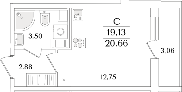 Планировка — Кинопарк, Студия, 19 м²