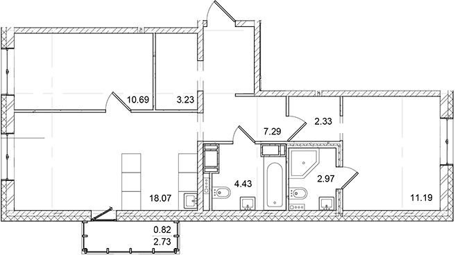 Планировка — ID Kudrovo II, 3-комн., 63 м²