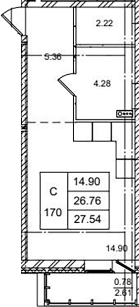 Планировка — ID Kudrovo II, Студия, 27 м²