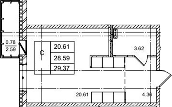 Планировка — ID Kudrovo II, Студия, 29 м²