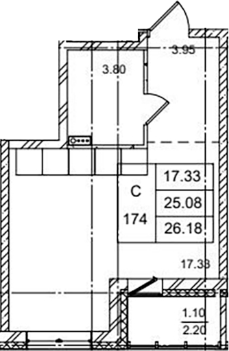 Планировка — ID Kudrovo II, Студия, 25 м²