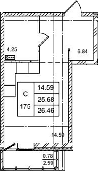 Планировка — ID Kudrovo II, Студия, 26 м²