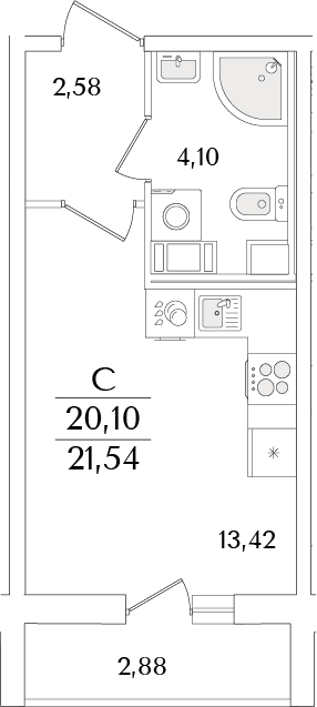 Планировка — Кинопарк, Студия, 20 м²