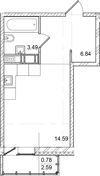 Планировка — ID Kudrovo II, Студия, 25 м²