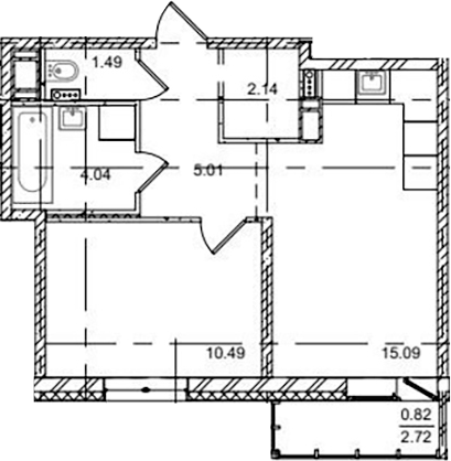 Планировка — ID Kudrovo II, 2-комн., 38 м²