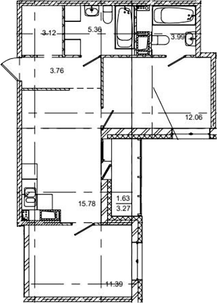 Планировка — ID Kudrovo II, 3-комн., 55 м²