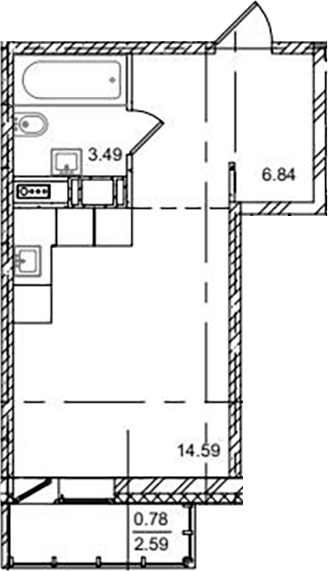 Планировка — ID Kudrovo II, Студия, 25 м²