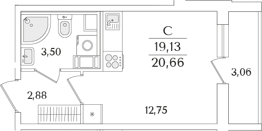 Планировка — Кинопарк, Студия, 19 м²