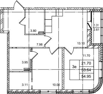 Планировка — ID Kudrovo II, 3-комн., 54 м²