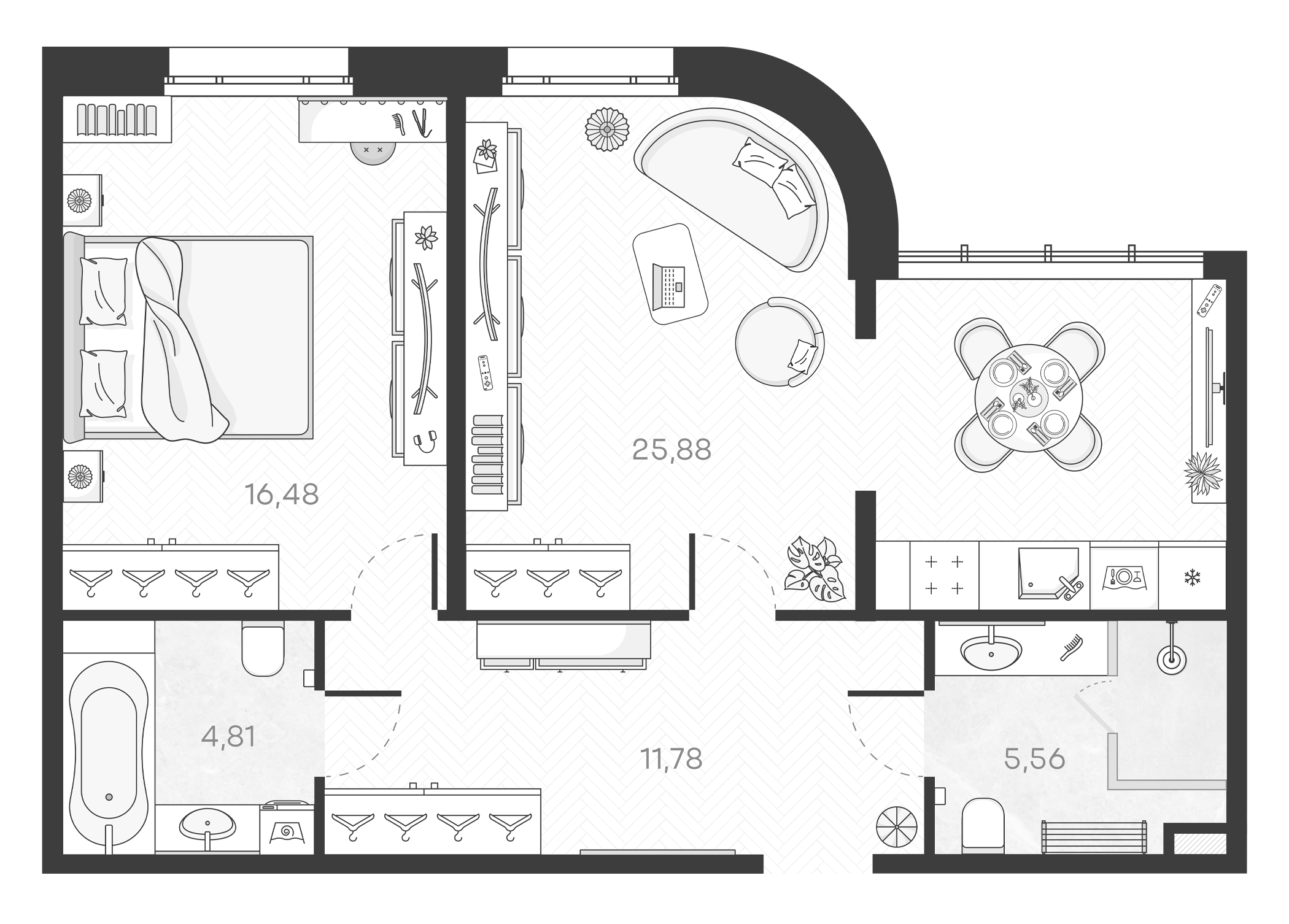 Планировка — Monodom Art, 2-комн., 65 м²