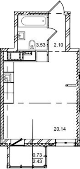 Планировка — ID Kudrovo II, Студия, 26 м²