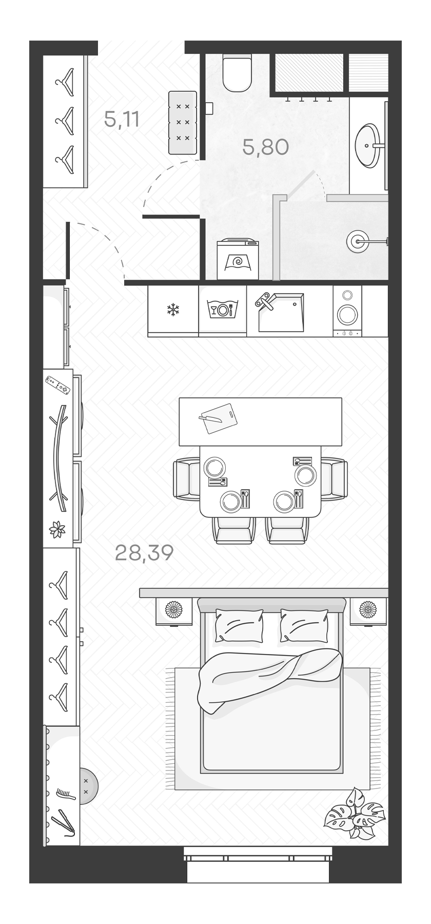 Планировка — Monodom Art, Студия, 39 м²