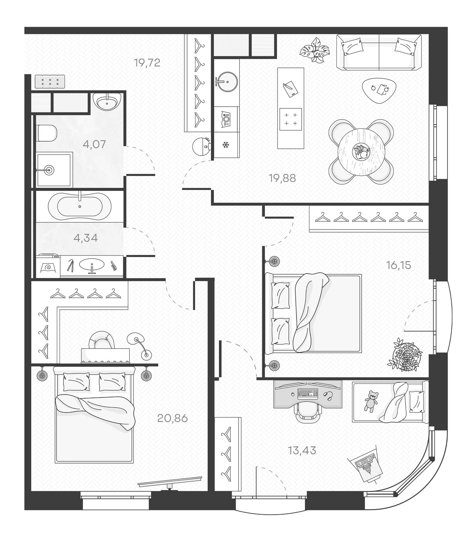 Планировка — Monodom Art, 4-комн., 98 м²