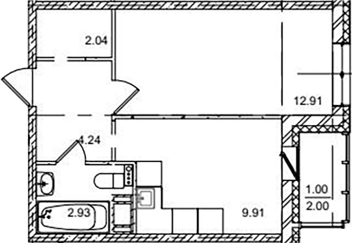 Планировка — ID Kudrovo II, 1-комн., 32 м²