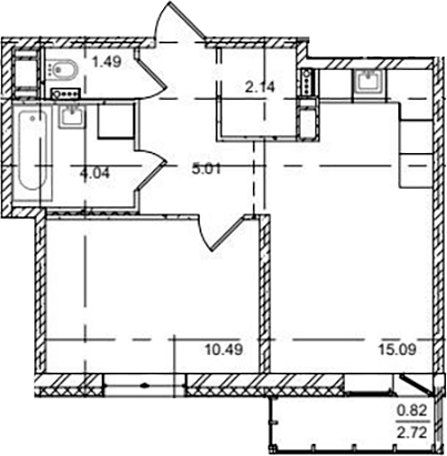 Планировка — ID Kudrovo II, 2-комн., 38 м²