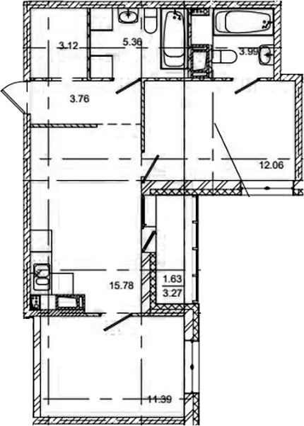 Планировка — ID Kudrovo II, 3-комн., 55 м²