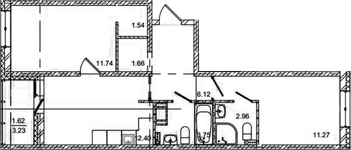 Планировка — ID Kudrovo II, 3-комн., 51 м²