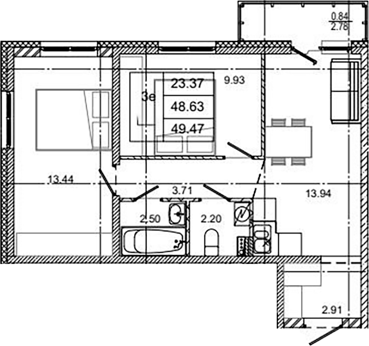 Планировка — ID Kudrovo II, 3-комн., 49 м²
