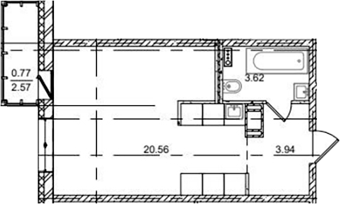 Планировка — ID Kudrovo II, Студия, 28 м²