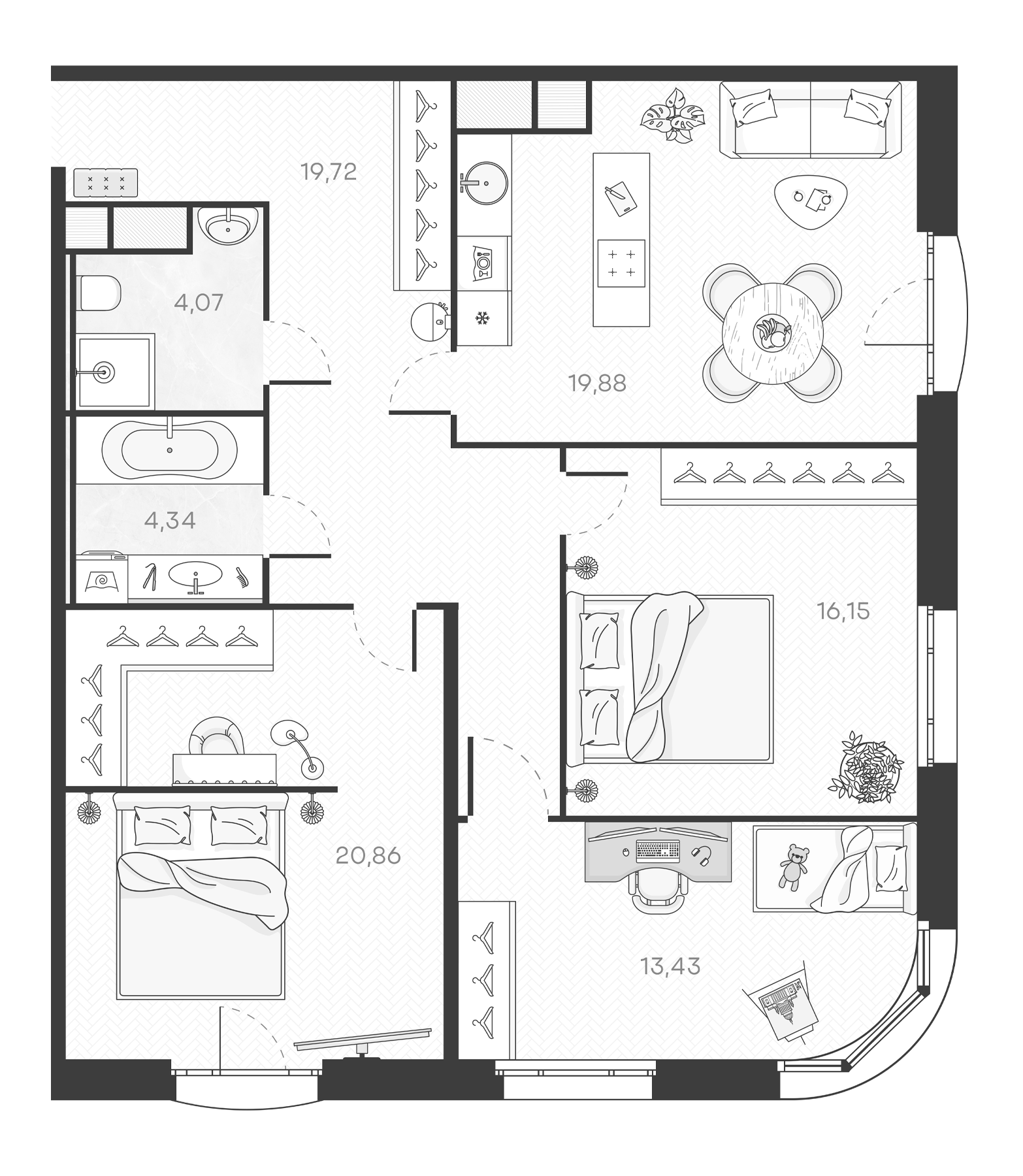 Планировка — Monodom Art, 4-комн., 98 м²