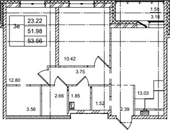 Планировка — ID Kudrovo II, 3-комн., 52 м²
