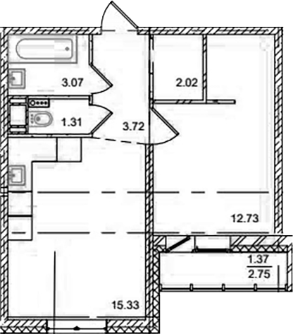 Планировка — ID Kudrovo II, 2-комн., 38 м²