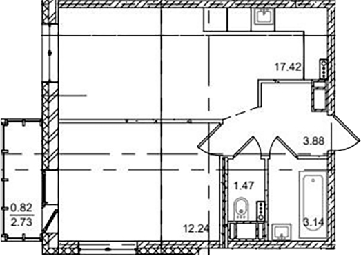 Планировка — ID Kudrovo II, 2-комн., 38 м²