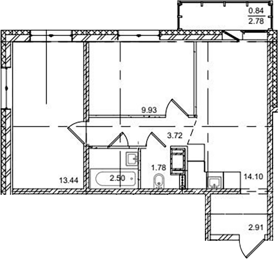 Планировка — ID Kudrovo II, 3-комн., 48 м²