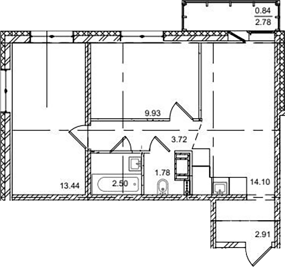 Планировка — ID Kudrovo II, 3-комн., 48 м²