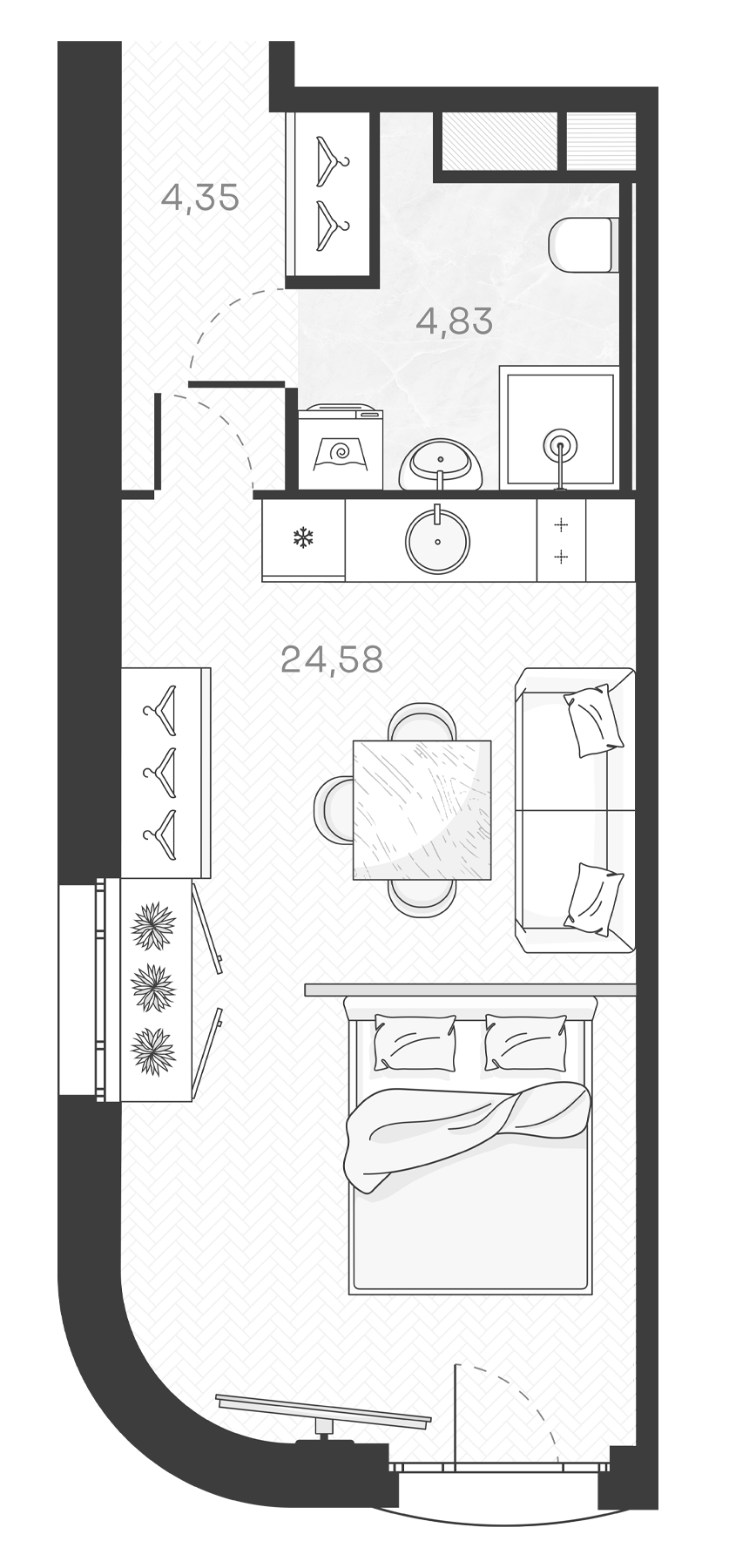 Планировка — Monodom Art, Студия, 34 м²